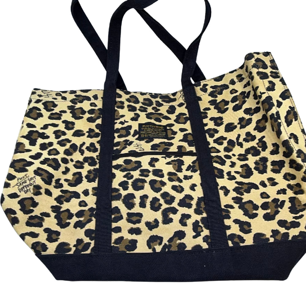 FUCT/SSDD Beige Leopard Print Canvas Tote Bag